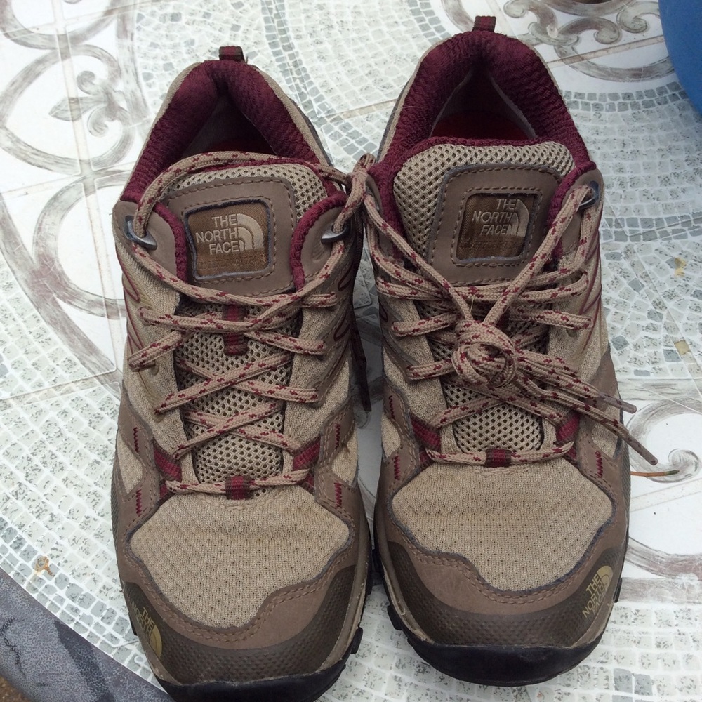 The North Face Tan and Burgundy Women's Trail Sneakers